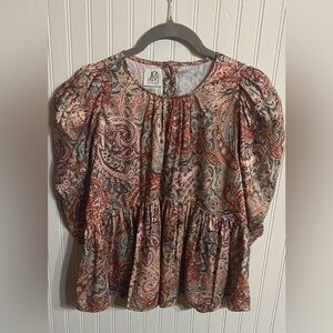 dRA Los Angeles Peplum Blouse in Paisley Size Small